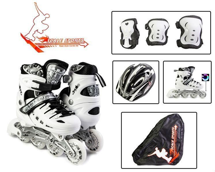 Комплект детских роликов Нежно Белого цвета с защитой и шлемом Scale Sport Размеры 29-33 21013 фото