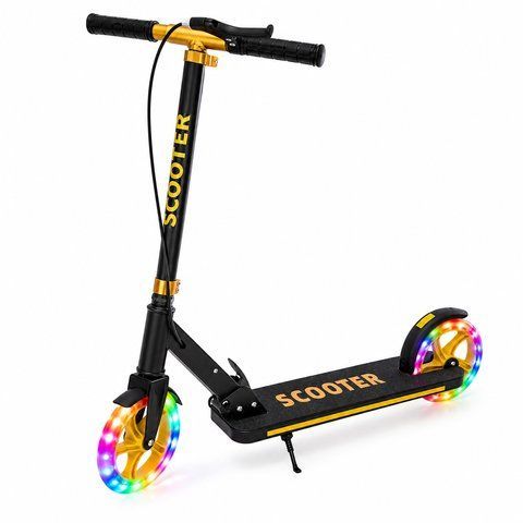 Детский двухколесный самокат Pro Kick Scooter 200 мм Золотой складной с LED колесами и ручным тормозом 3169115511 фото