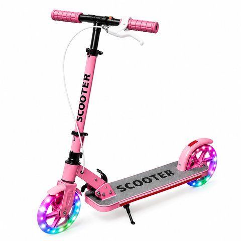 Детский двухколесный самокат Pro Kick Scooter 200 мм Розовый складной с LED колеса и ручным тормозом 3169095118 фото
