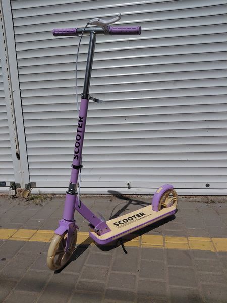 Детский двухколесный самокат Pro Kick Scooter 200 мм Фиолетовый складной с LED колесами и ручным тормозом 3169133164 фото