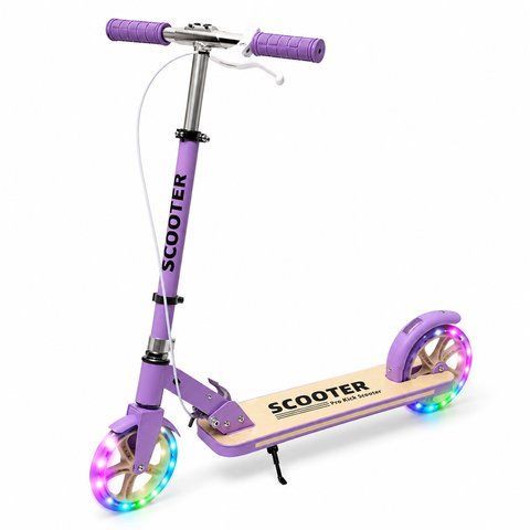 Детский двухколесный самокат Pro Kick Scooter 200 мм Фиолетовый складной с LED колесами и ручным тормозом 3169133164 фото