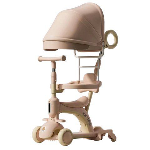 Детский самокат-трансформер Smart Baby 669 с родительской ручкой защитным бортиком и козырьком Розовый 669 фото