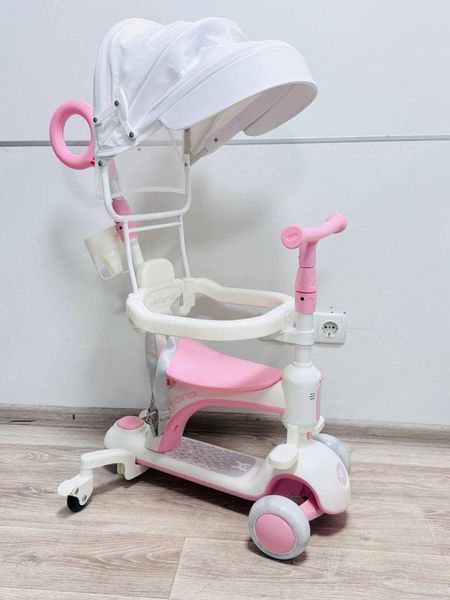 Дитячий самокат-трансформер 3в1 Maraton Smart Baby 669 з сидінням, бампером і батьківською ручкою Рожевий 3167289476 фото