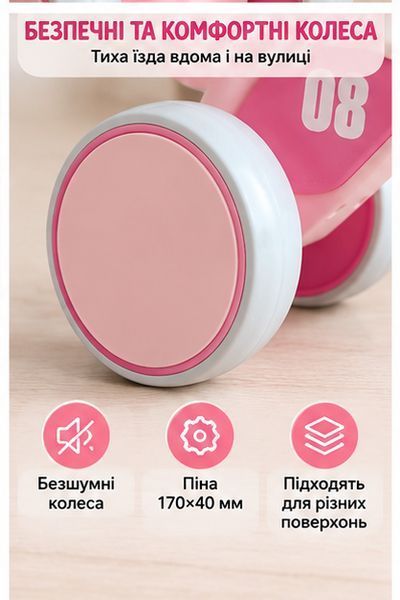 Детский толокар-каталка-велобег Ultra от 1 года 4 колеса корзина музыка и подсветка до 20 кг Розовый 3188578921 фото